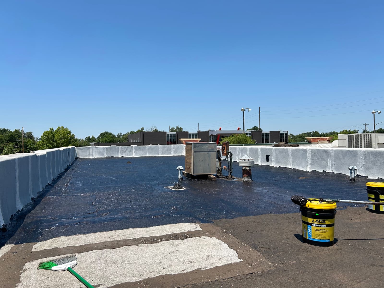 Mid-job — the base coat going down