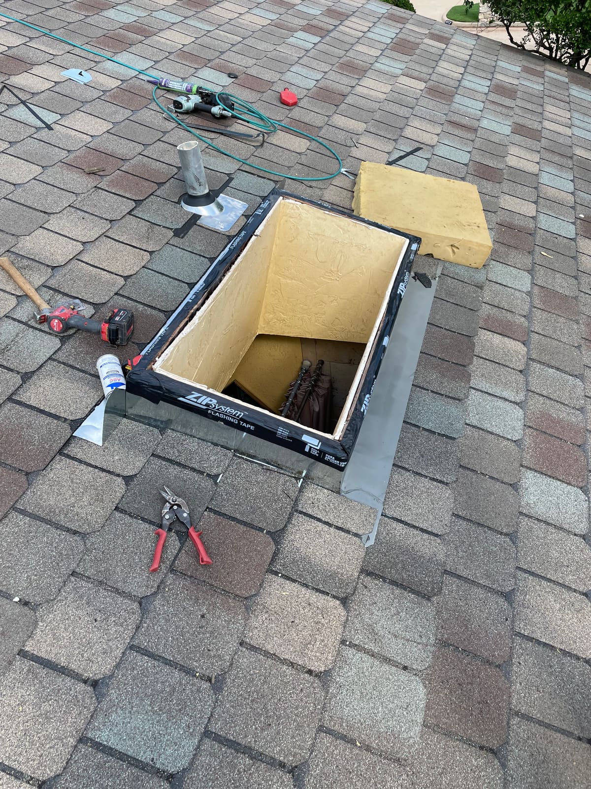 Skylight curb opened up during leak diagnosis